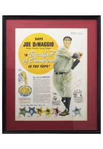 Joe DiMaggio Single-Signed & Inscribed Framed “Wheaties” Advertisement Piece