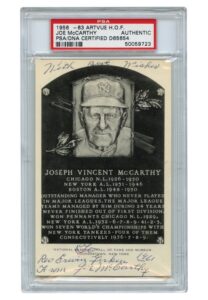 Joe McCarthy Signed HOF B&W Plaque Postcard