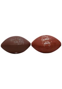 John Elway & Phil Simms Single-Signed & Inscribed Wilson Footballs