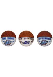 John Stockton, Karl Malone & Jeff Hornacek Utah Jazz Autographed White Panel Basketballs