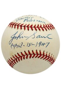 Johnny Sain Single-Signed Jackie Robinson 50th Anniversary Baseball