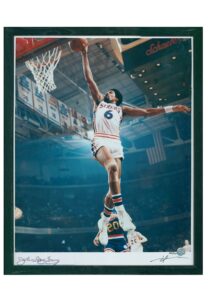 Julius “Dr. J” Erving & Neil Leifer Dual Signed 16×20 Color Print Framed