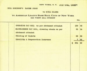 July 12, 1931 Bill Robinson’s Harlem Stars Negro League Game Invoice on Yankee Letter Head