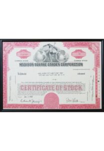 July 13, 1967 Original Madison Square Garden Corporation Stock Certificate