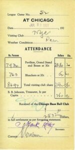 July 1927 NY Yankees vs. Chicago Away Games Receipts