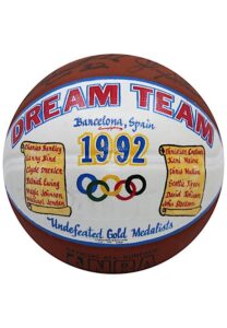 Karl Malone & John Stockton Dual-Signed “Dream Team” White Panel Basketball