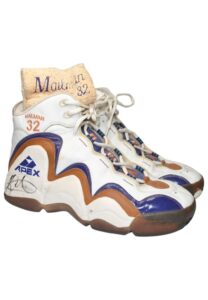 Karl Malone Utah Jazz Game-Used Autographed Sneakers & Monogrammed Sweatband