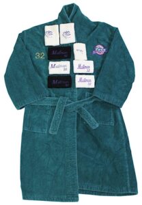 Karl Malone Utah Jazz Player-Worn Team Bath Robe & Wristbands