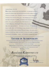 Ken Dryden Toronto Maple Leafs President Autographed Team Letter