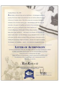 Ken Dryden Toronto Maple Leafs President Autographed Team Letters