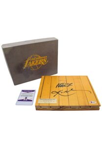 Kobe Bryant & Magic Johnson Los Angeles Lakers Dual-Signed Original Forum Basketball Court Piece