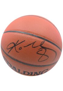 Kobe Bryant & Shaquille O’Neal Dual-Signed Spalding Basketball & Original Postgame Visitors Pass