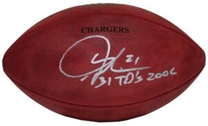 LaDanian Tomlinson Autographed Football & Autographed Flag 8×10