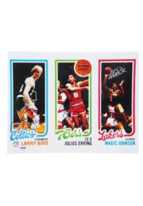 Larry Bird, Julius “Dr. J” Erving & Magic Johnson Multi-Signed 1980-81 Topps Cards Print