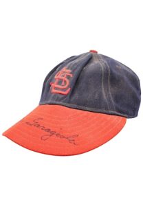 Late 1940s Joe Garagiola St. Louis Cardinals Game-Used & Dual-Autographed Cap