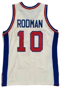 Late 1980s Dennis Rodman Detroit Pistons Game-Used & Autographed Home Jersey