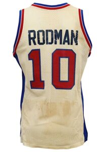 Late 1980s Dennis Rodman Detroit Pistons Game-Used & Autographed Home Jersey