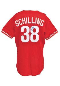 Late 1990s Curt Schilling Philadelphia Phillies Worn & Autographed BP Jersey