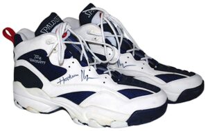 Late 1990s Hakeem Olajuwon Houstan Rockets Game-Used and Autographed Sneakers