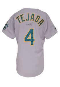 Late 1990s Miguel Tejada Oakland Athletics Game-Used & Autographed Road Jersey