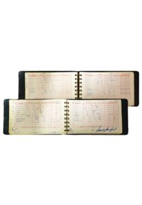 Legendary Los Angeles Sportswriter Frank Finch’s 1965 Dodgers Official Scorebook With Koufax’s Perfect Game Log Autographed By Koufax