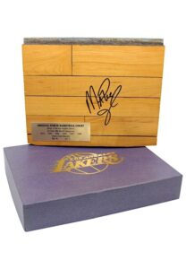 Los Angeles Lakers “Great Western Forum” Game-Used Wooden Gym Square Autographed By Magic Johnson