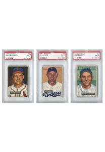 Lot of 1951 Bowman Hall of Famers Cards Each Graded NM 7 – Berra, Hodges, Duke, Campy & Slaughter