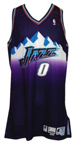 Lot of 2000-2001 Utah Jazz Game-Used Jerseys- John Crotty, Greg Ostertag, Quincy Lewis, Jacque Vaughn, Donyell Marshall, & Byron Russell