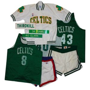 Lot of Boston Celtics Game-Used Shorts, Worn Practice Jerseys with Other Items