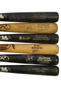 Lot Of Game-Used Bats — Circa 2002 Autographed Shawn Green Los Angeles Dodgers, 2003 Autographed Grady Sizemore Cleveland Indians Minor League, 2005-06 Tomo Ohka Milwaukee Brewers, 2006 Yunel…