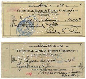 Lot of J. Edgar Hoover Endorsed Checks