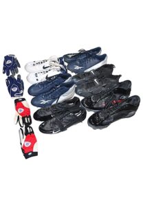 Lot of New York Giants Game-Used Cleats With Pairs of Game-Used Tiki Barber Gloves