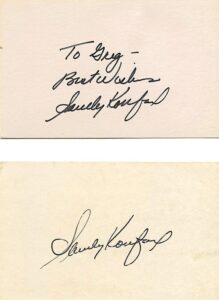 Lot of Sandy Koufax Autographed Index Cards