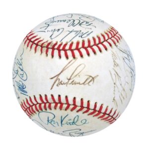 Lot of Team Autographed Baseball Rick Rhoden’s Career – 1975 Dodgers, 1987 Yankees & 1989 Astros