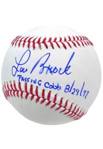 Lou Brock Single Signed & Inscribed “Passing Cobb” Baseball