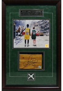 “Magic & Bird’s Playground” Dual-Signed Framed Display With Boston Garden Floor Piece & Net