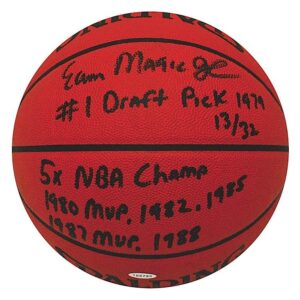 Magic Johnson Autographed and Inscribed LE Career Stats Basketball