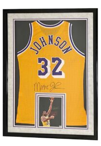 Magic Johnson LA Lakers Dual-Signed Jersey & Photo Framed Display