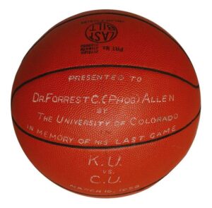 March 10, 1956 Game Ball, Nets and Jayhawks bag from Phog Allen’s last game