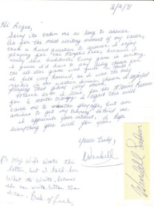 March 2, 1971 Wendell Ladner Signed Handwritten Letter