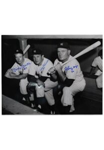 Mickey Mantle, Allie Reynolds & Johnny Mize New York Yankees Multi-Signed Large B&W Photo