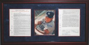 Mickey Mantle Autographed and Framed Photo with Copy of 1961 Contract