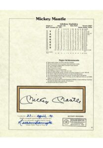 Mickey Mantle Autographed “Lifetime Stats & Major Achievements” Notarized Sheet