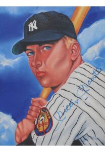 Mickey Mantle Autographed Original Robert Stephen Simon Painting on Canvas