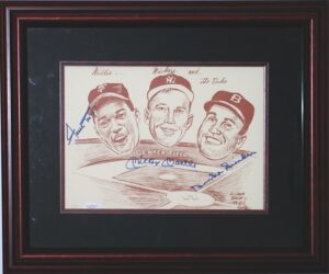 Mickey Mantle, Duke Snider, Willie Mays Autographed and Framed 8″ x 11″ Lithograph