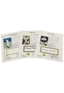 Mickey Mantle, Joe DiMaggio & Willie Mays Autographed Stat Sheets