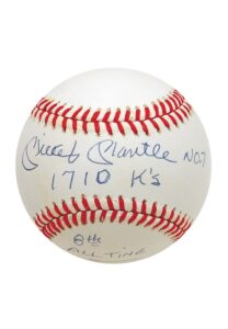 Mickey Mantle Single-Signed Baseball Inscribed “1710 K’s 8th All-Time”