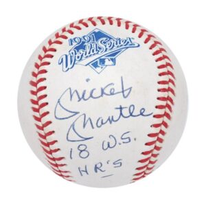 Mickey Mantle Single-Signed Baseball Inscribed “18 WS HR’s”