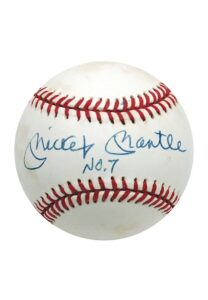 Mickey Mantle Single-Signed Baseball Inscribed “No. 7”