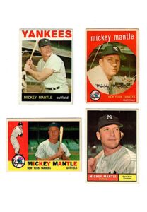 Mickey Mantle Topps Baseball Cards 1959 #10, 1960 #250, 1961 #300 & 1964 #50